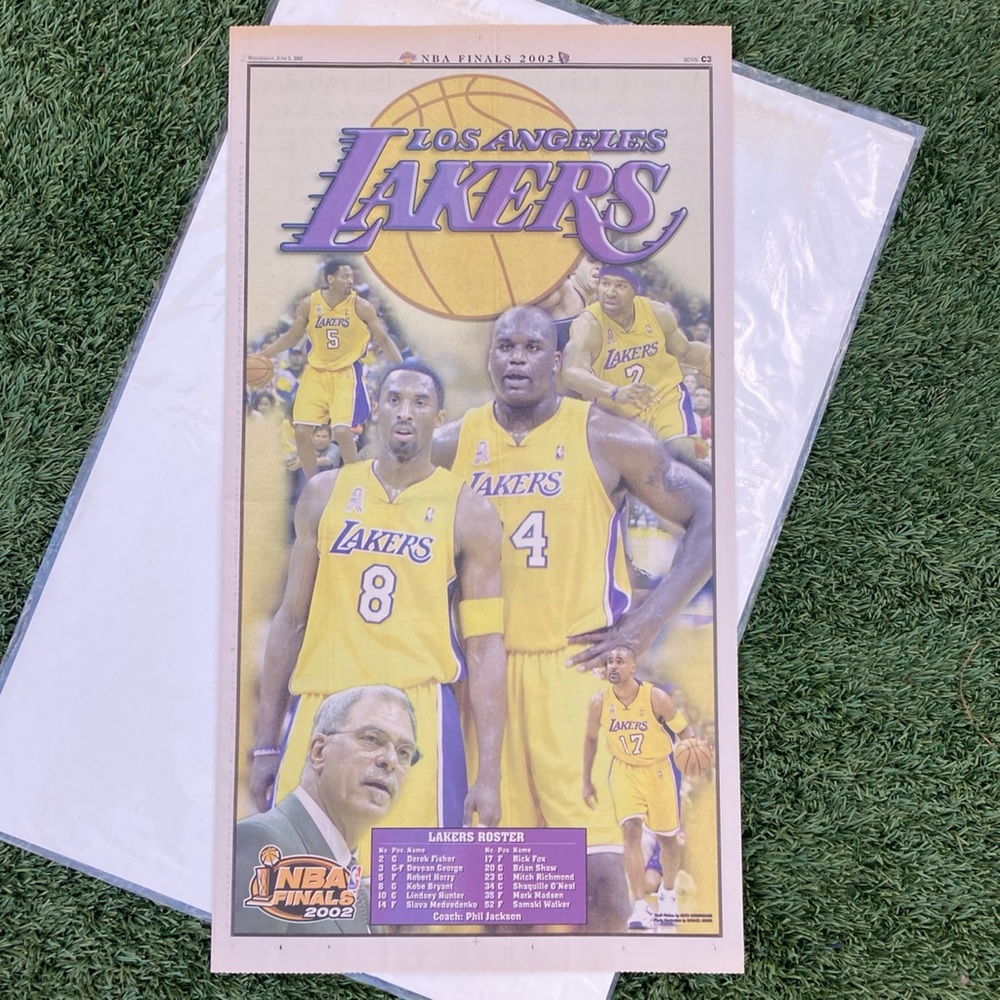 Newspaper 2002 KOBE BRYANT SHAQ LA Lakers NBA Finals Championship Vintage Paper